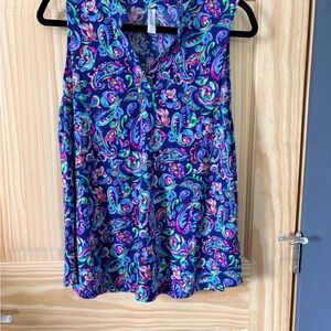 Paisley V-Neck Sleeveless Tank Top in Bright Blue
